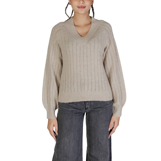 Jacqueline De Yong® Jersey Mujer Otoño/Invierno - Diseño Beis con Cuello en V y Mangas Largas